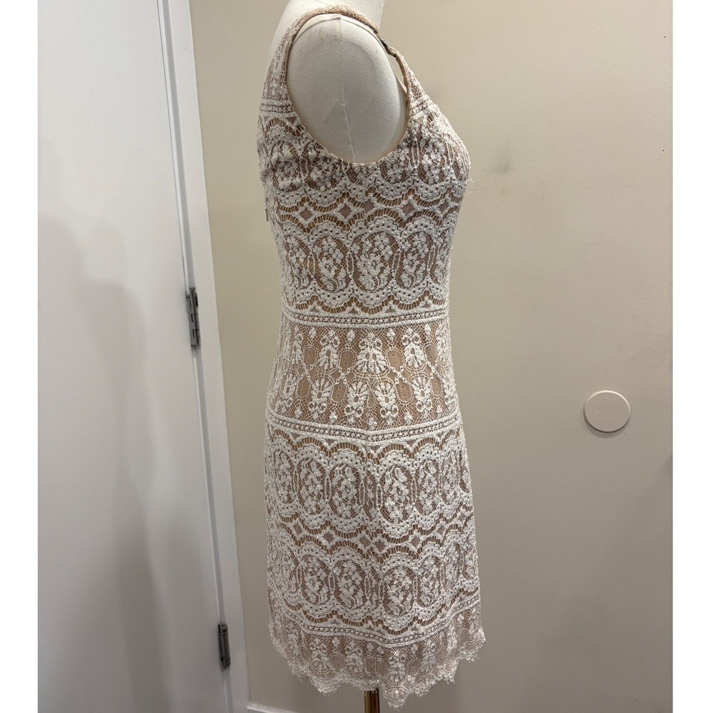 VTG 90s NiteLine White Lace Beaded Tan Mini Dress 2 Bridal Goth Witchy Coquette - Picture 3 of 16